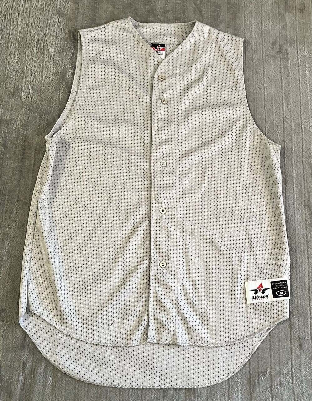 Alleson Athletics Adult Gray Mesh Sleeveless Baseball Button up Jersey Medium